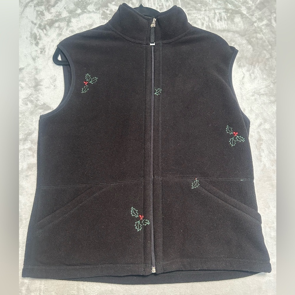 Casual Corner Annex Fleece Mistletoe Zip Up Vest Women’s Medium Black Pockets